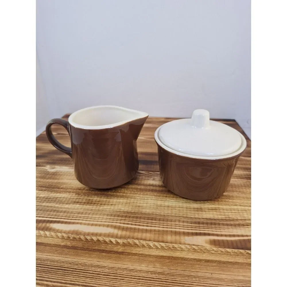 Royal China Cavalier Ironstone Casa Del Sol Creamer‎ & Sugar Set Brown & Cream